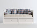 Schlafsofa aus Holzwerkstoff mit Stoffpolster 205 x 95 x 92 cm - Weiß und Beige - Landhausdesign mit 2 Schubladen