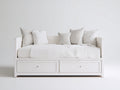 Schlafsofa aus Holzwerkstoff mit Stoffpolster 205 x 95 x 88 cm - Weiß - Landhausdesign mit 2 Schubladen