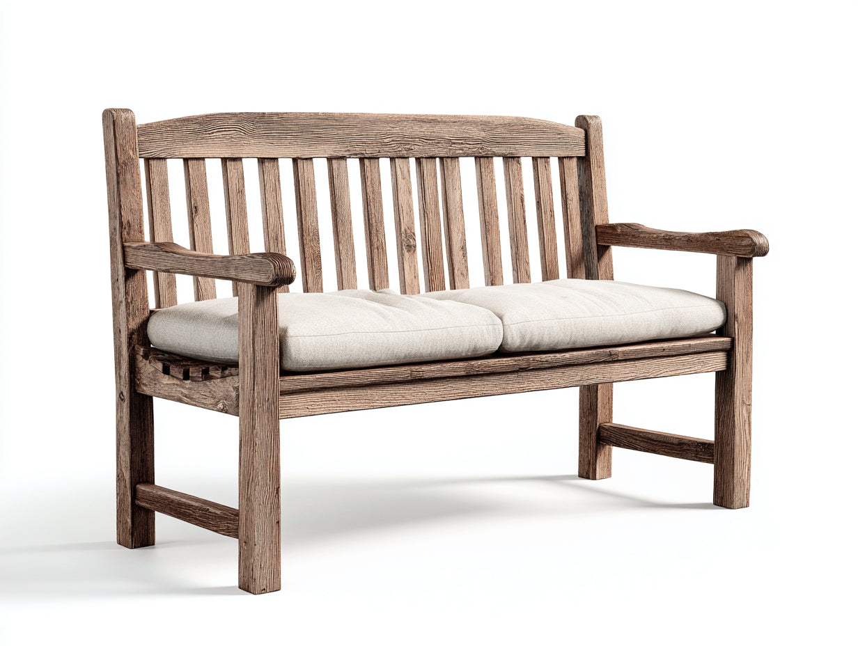 Gartenbank aus Holz 150 x 65 x 90 cm - Braun und Beige - 2-Sitzer mit Sitzpolster im rustikalen Stil