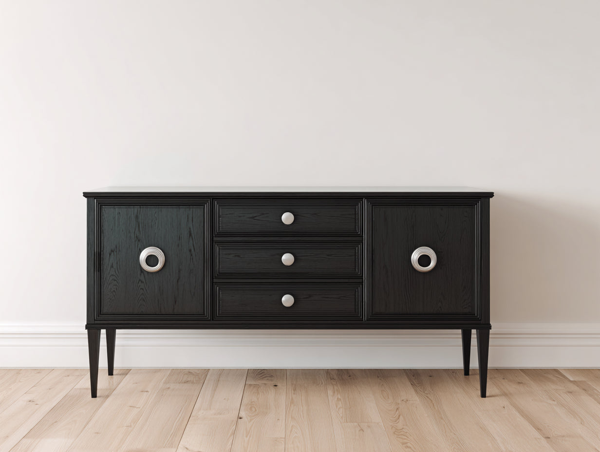 Dielenschränke aus Holzwerkstoff 140 x 40 x 80 cm - Schwarz - Klassischer Flurschrank mit 2 Türen und 3 Schubladen