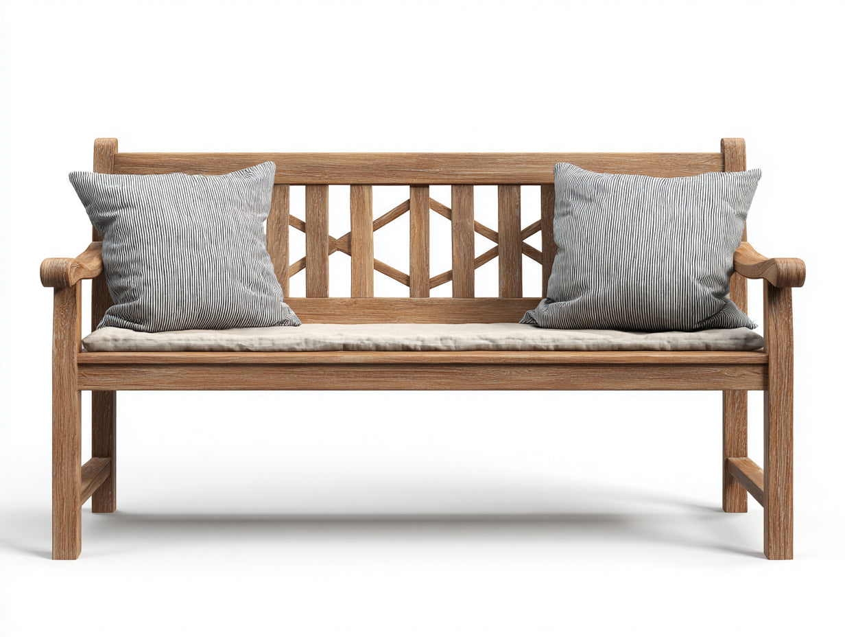 Gartenbank aus Massivholz 140 x 60 x 90 cm - Naturbraun - 2-Sitzer mit Zierstreben im Landhausstil