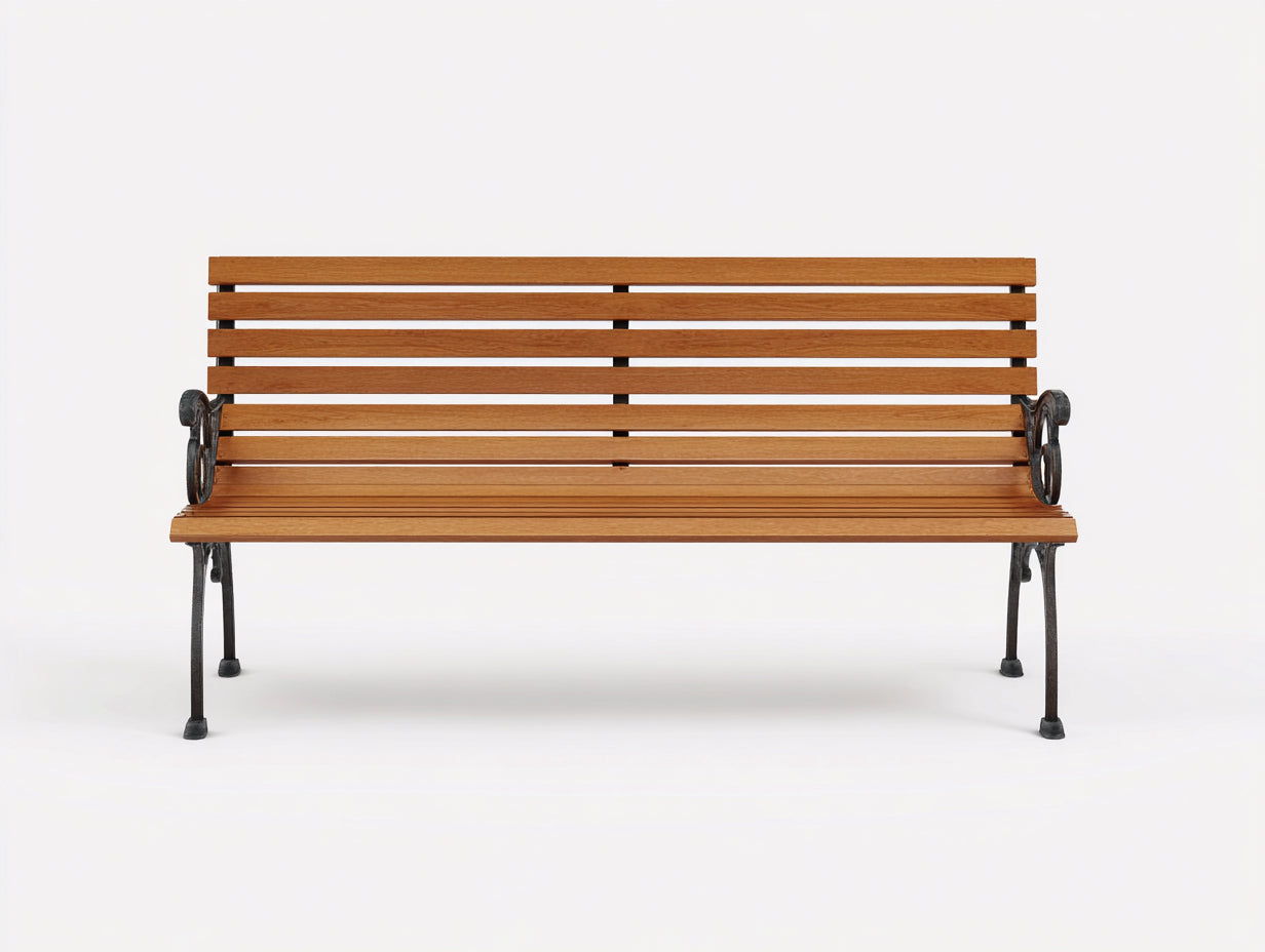 Gartenbank aus Holz und Metall 150 x 58 x 88 cm - Braun und Schwarz - 3-Sitzer mit Lattenlehne