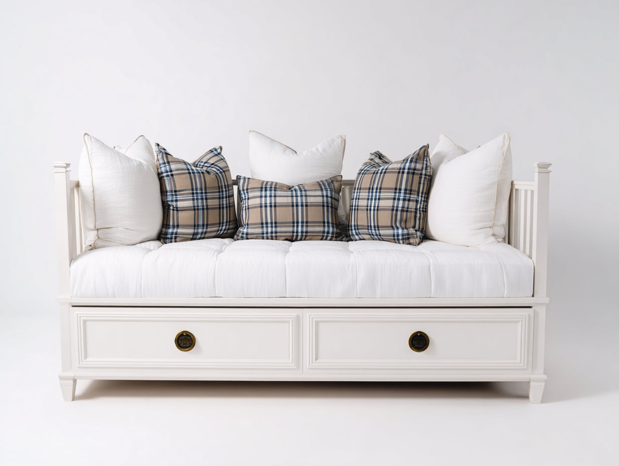 Schlafsofa aus Holz 210 x 100 x 96 cm - Weiß - 2 Schubladen für Gästezimmer im klassischen Landhausstil