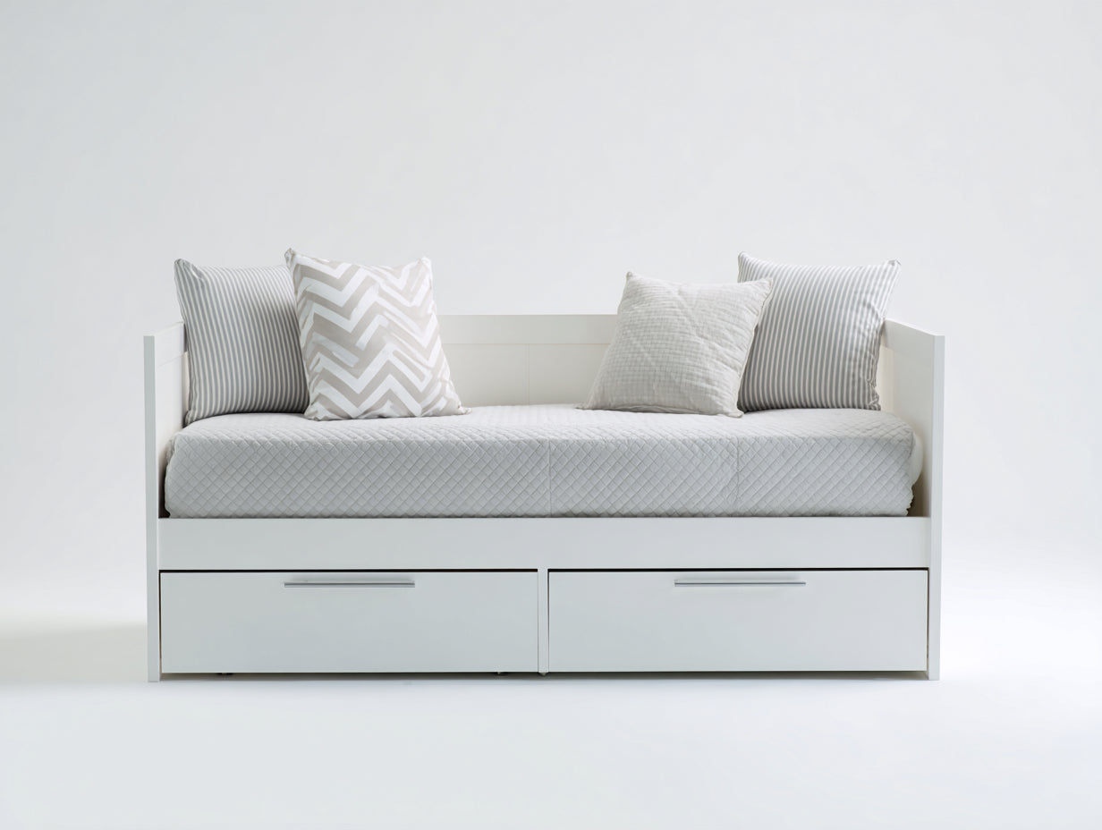 Schlafsofa aus Holz 205 x 98 x 88 cm - Weiß - 2 Schubladen für Gästezimmer im modernen Landhausstil