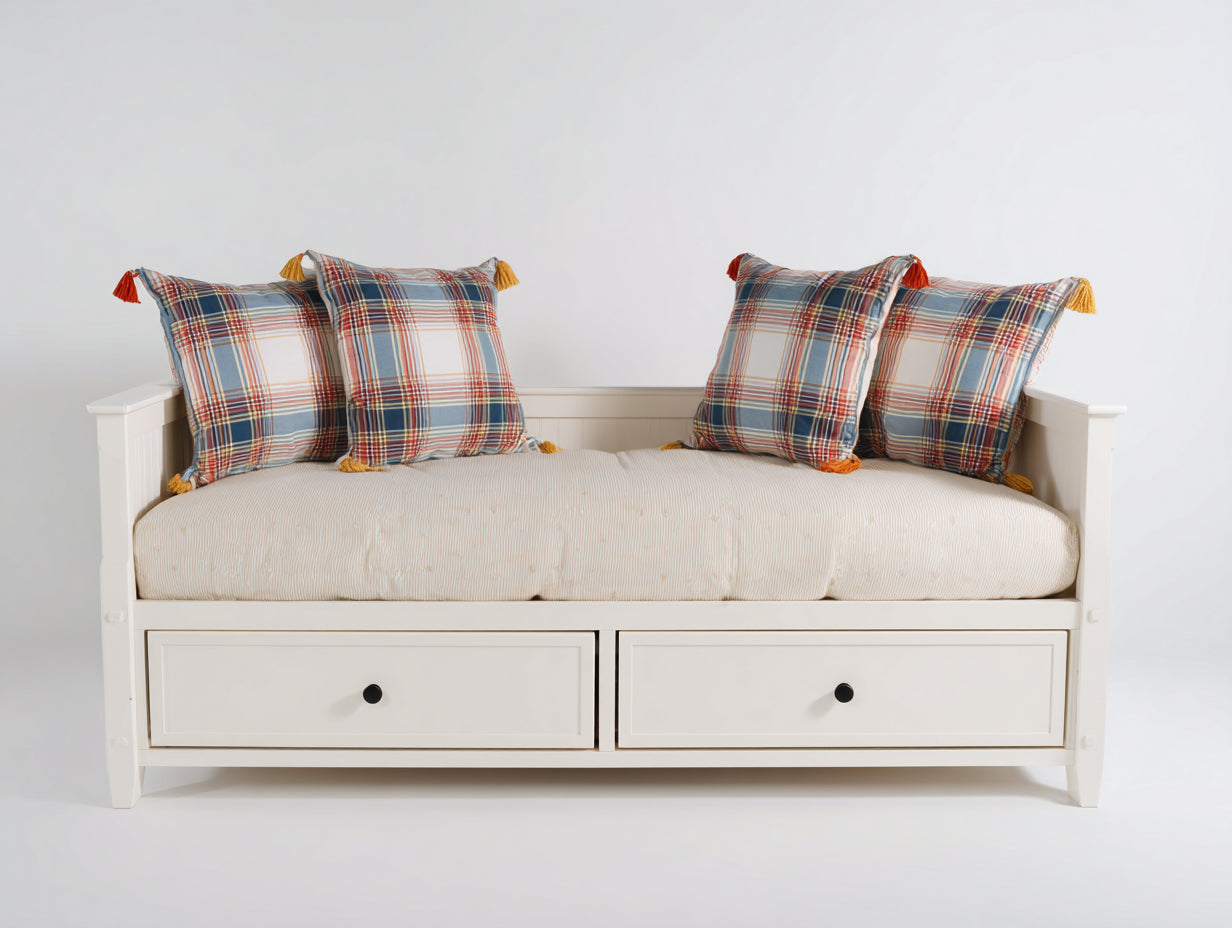 Schlafsofa aus Holz 205 x 100 x 90 cm - Weiß - 2 Schubladen für Gästezimmer im Landhausstil