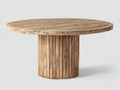 Gartentisch aus Holz 140 x 140 x 75 cm - Naturbraun - Runder Esstisch mit Lamellenplatte und zylindrischem Säulenfuß
