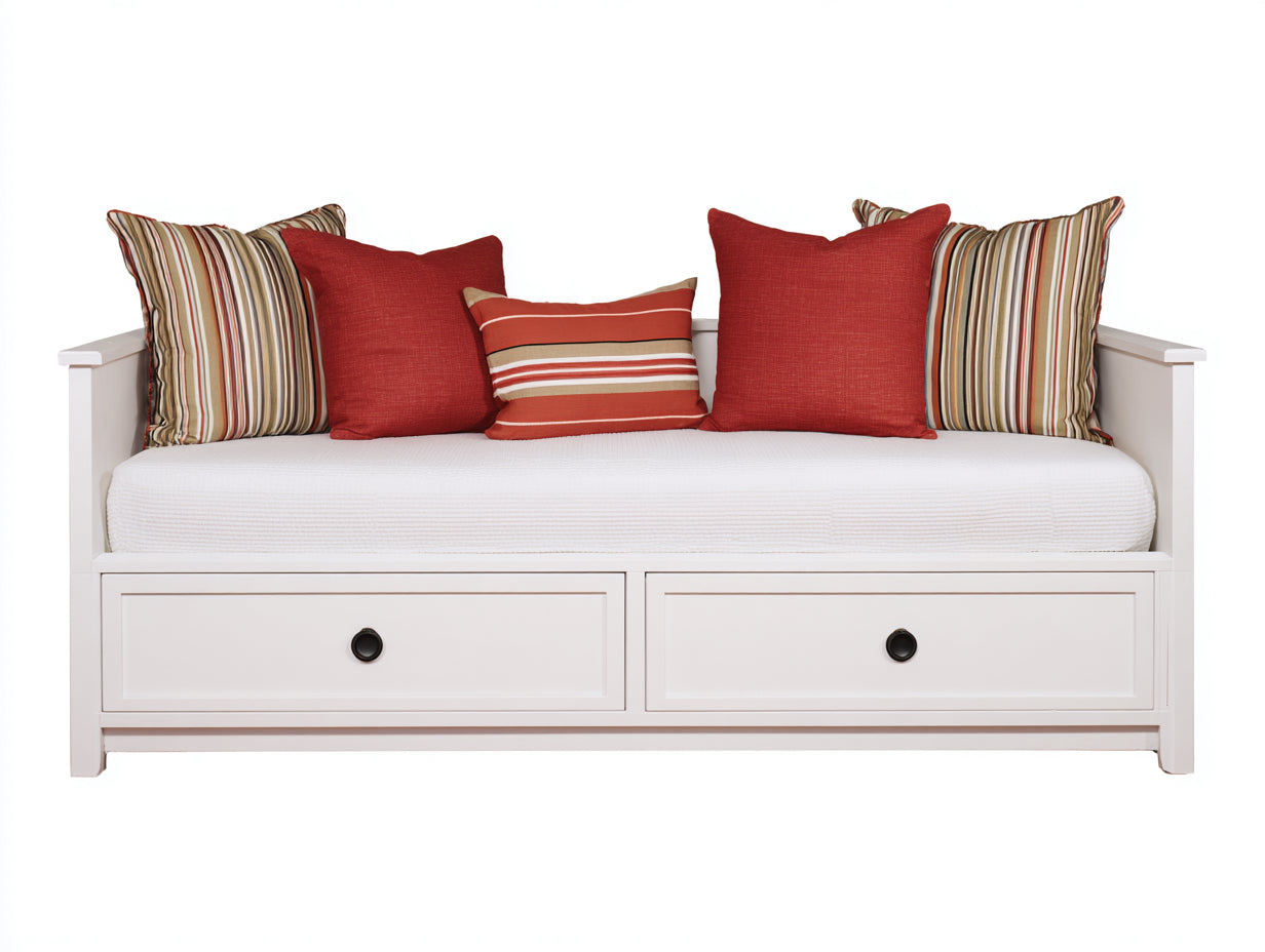 Schlafsofa aus Holz und Holzwerkstoff 205 x 100 x 88 cm - Weiß - Modernes Landhausdesign mit 2 Schubladen