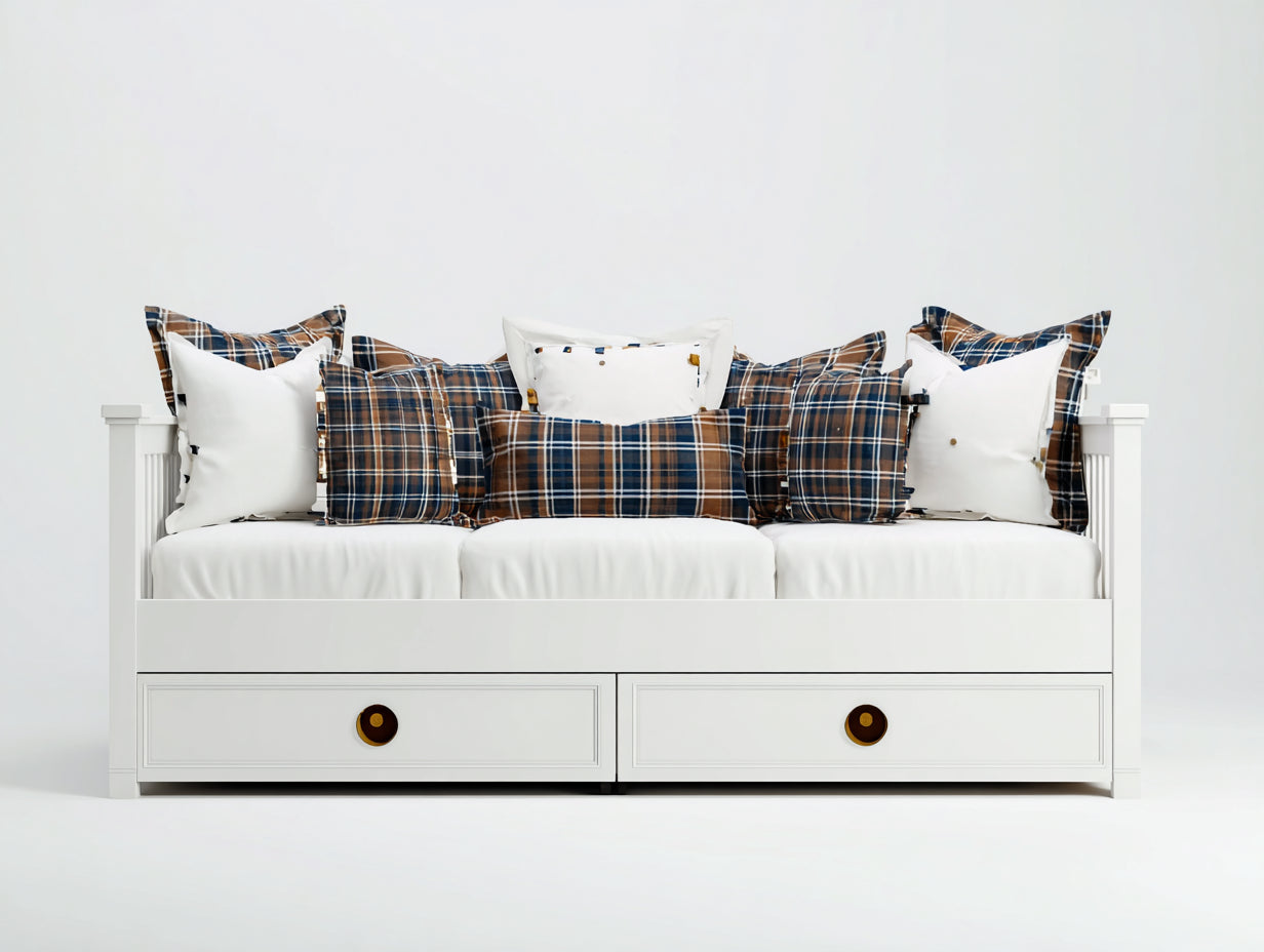 Schlafsofa aus Holzwerkstoff 205 x 95 x 90 cm - Weiß - mit 2 Schubladen im Landhausstil