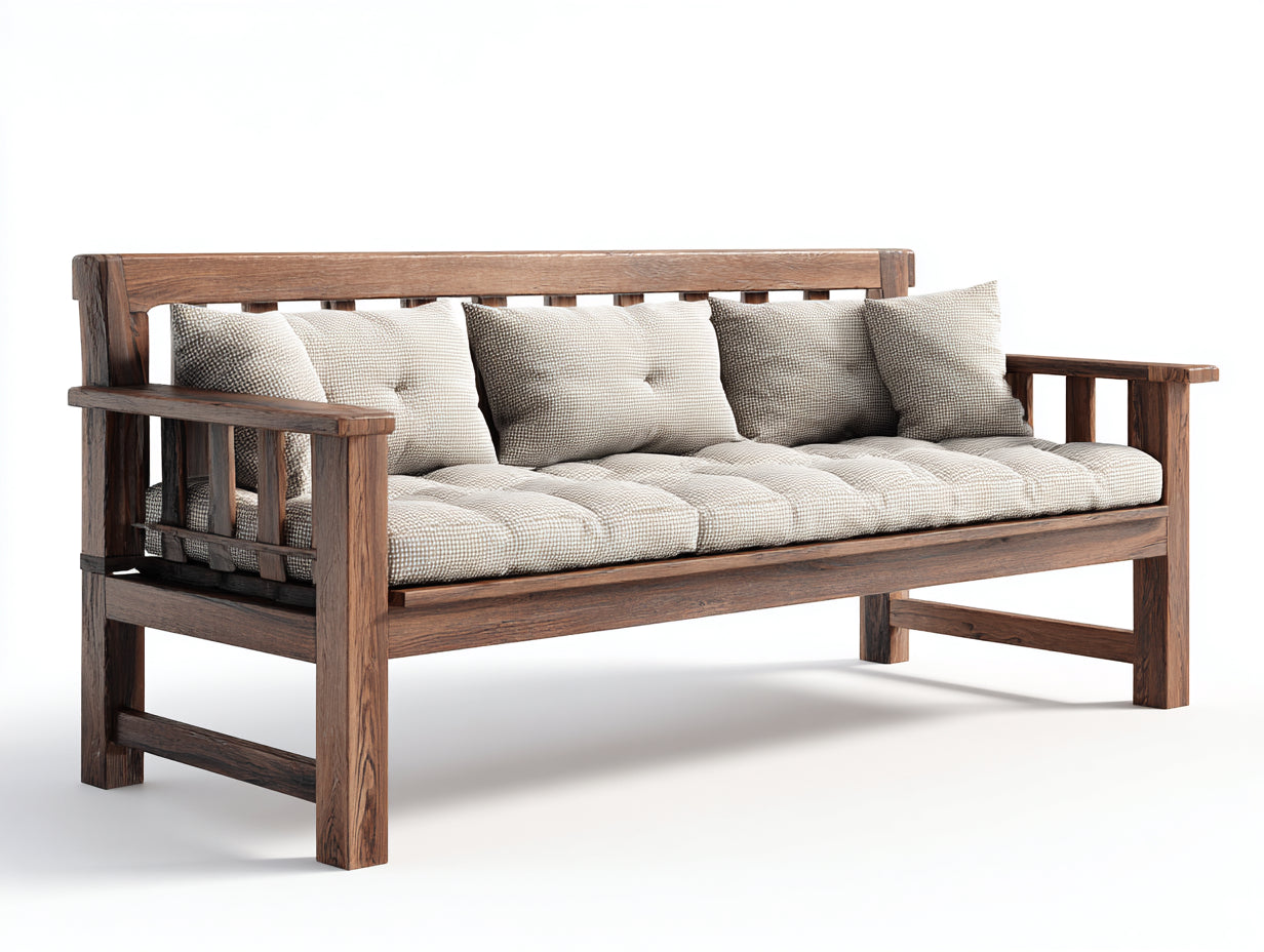 Gartenbank aus Holz 180 x 72 x 88 cm - Dunkelbraun und Beige - 3-Sitzer mit Polsterung im rustikalen Stil