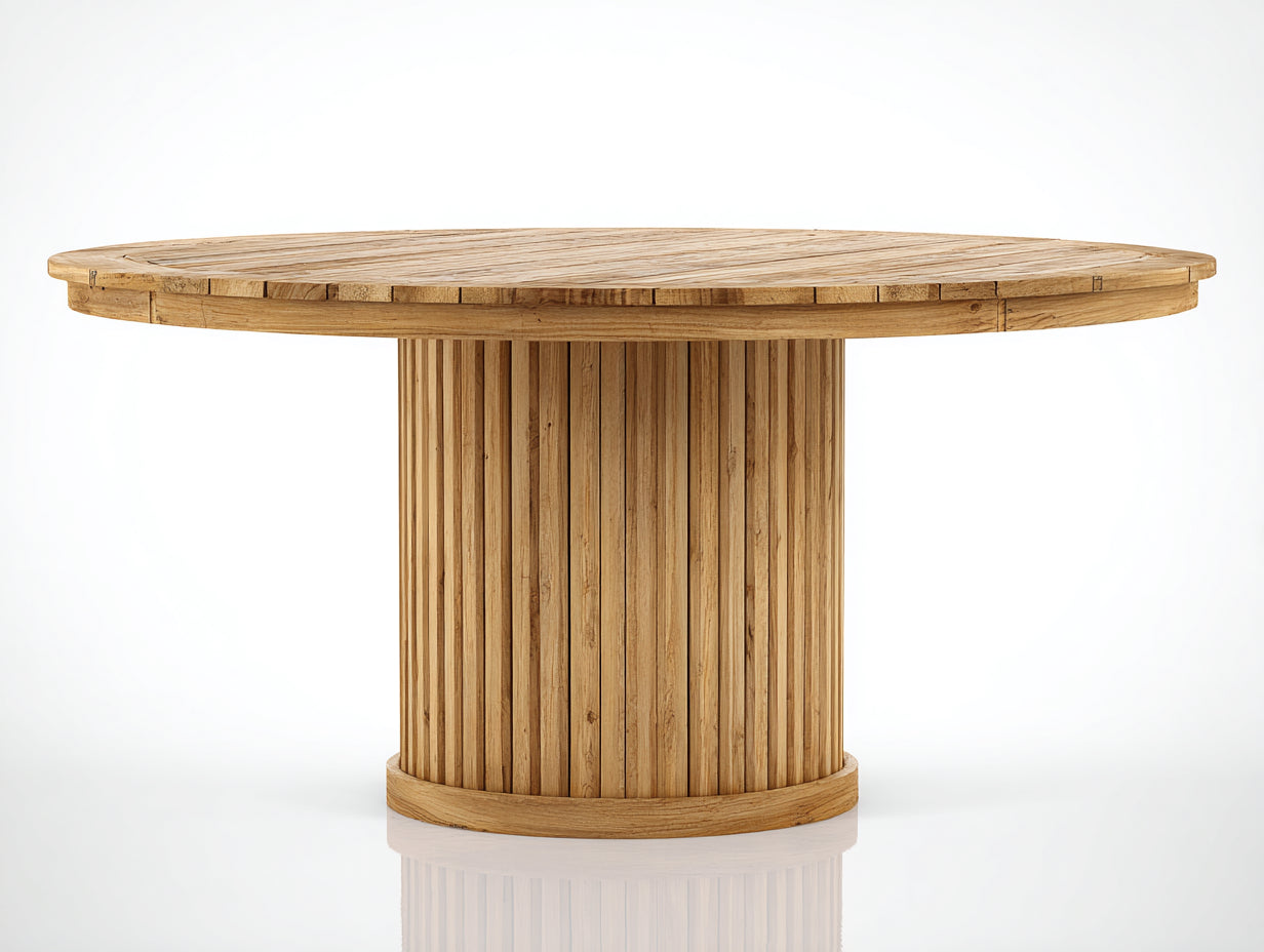 Gartentisch Holz 120 x 120 x 75 cm - Braun - Rundes natürliches Design für Garten Terrasse und Außenbereich