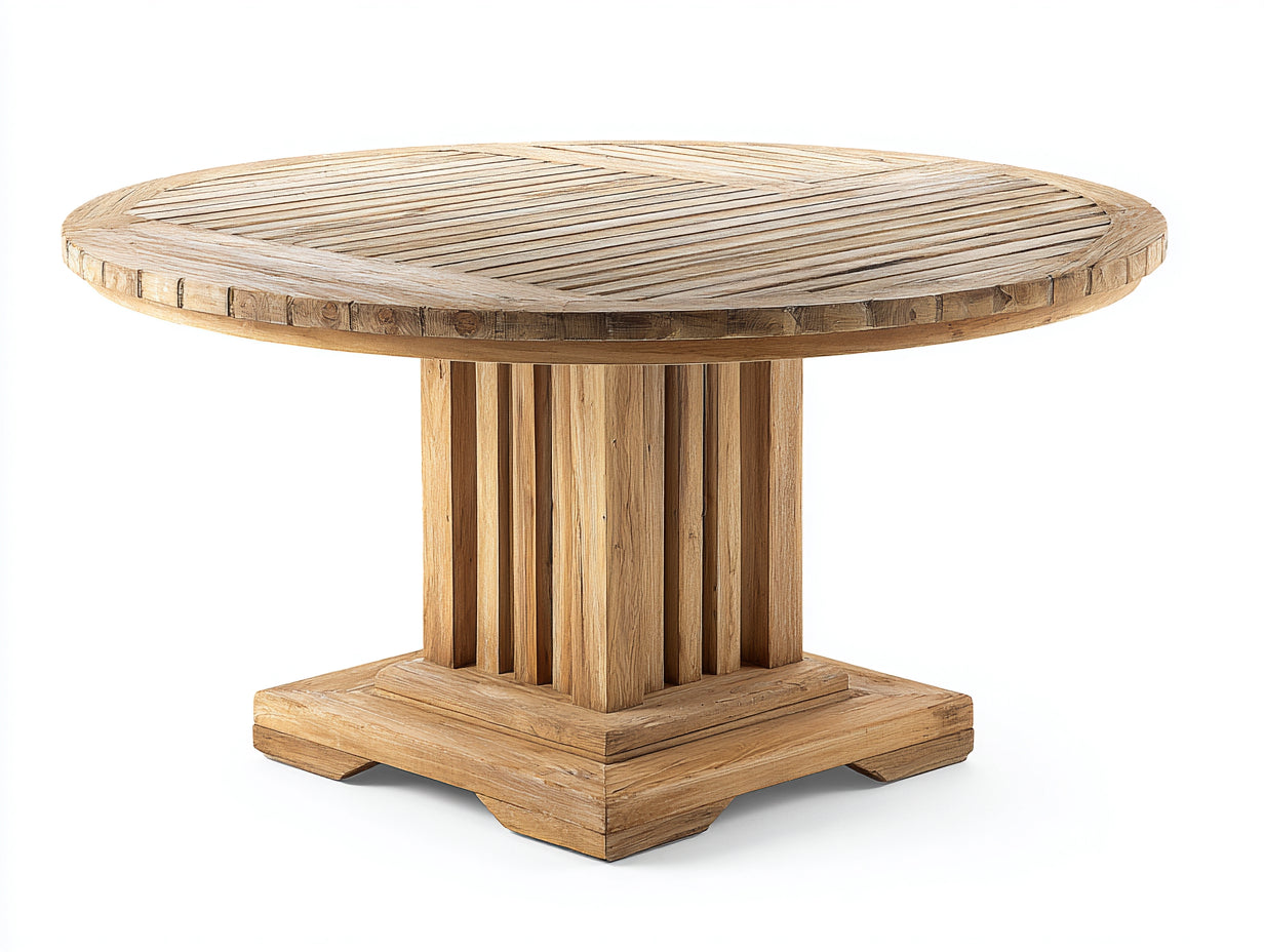 Gartentisch aus Massivholz 115 x 115 x 76 cm - Natur - Rundes Lamellendesign mit zentralem Säulensockel