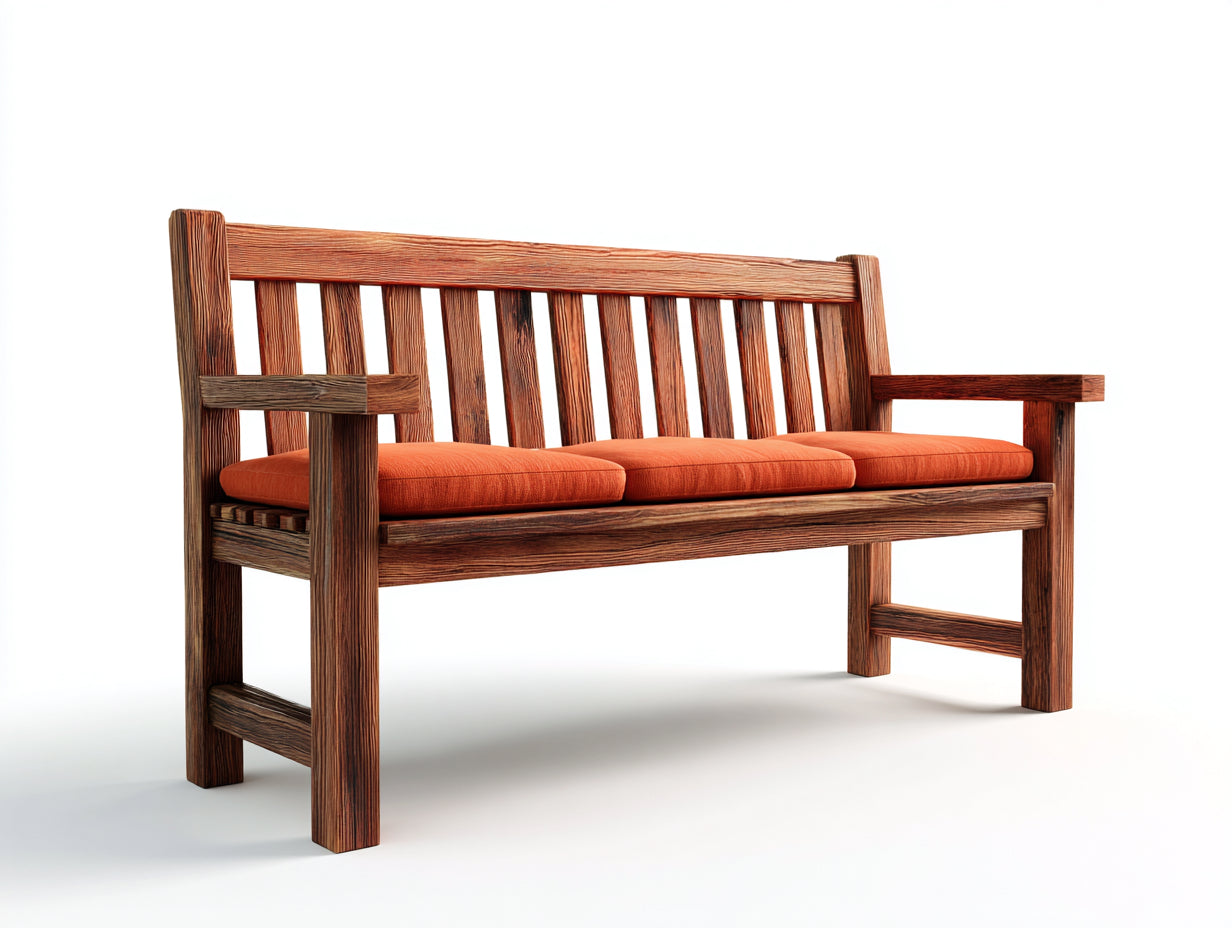 Gartenbank aus Massivholz 175 x 63 x 91 cm für Terrasse und Garten - Braun-Orange - Klassisches 3-Sitzer-Design mit Sitzpolstern