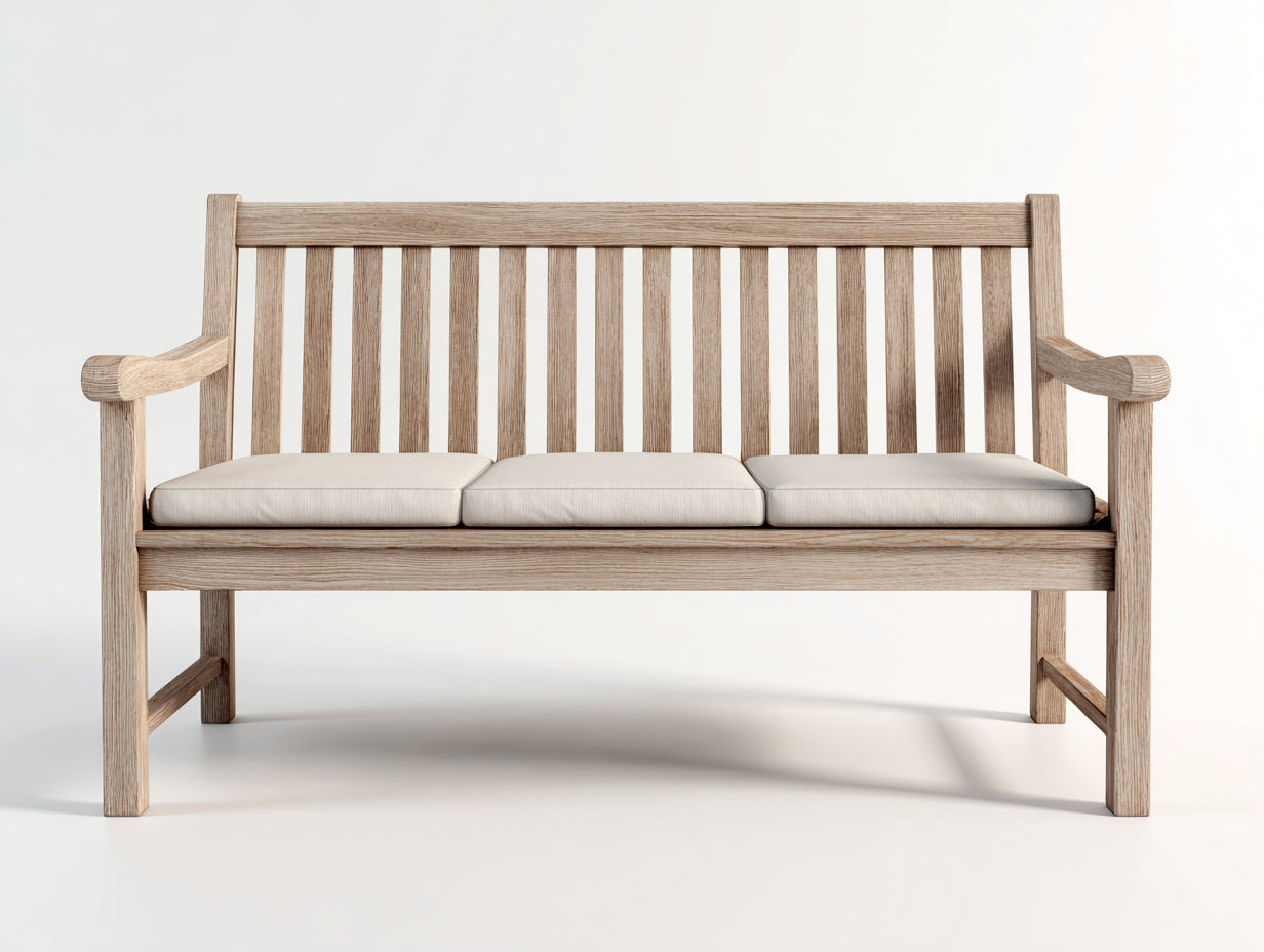 Gartenbank aus Holz mit Sitzpolstern 165 x 62 x 92 cm - Natur und Beige - Klassisches Design mit Rückenlehne und Armlehnen