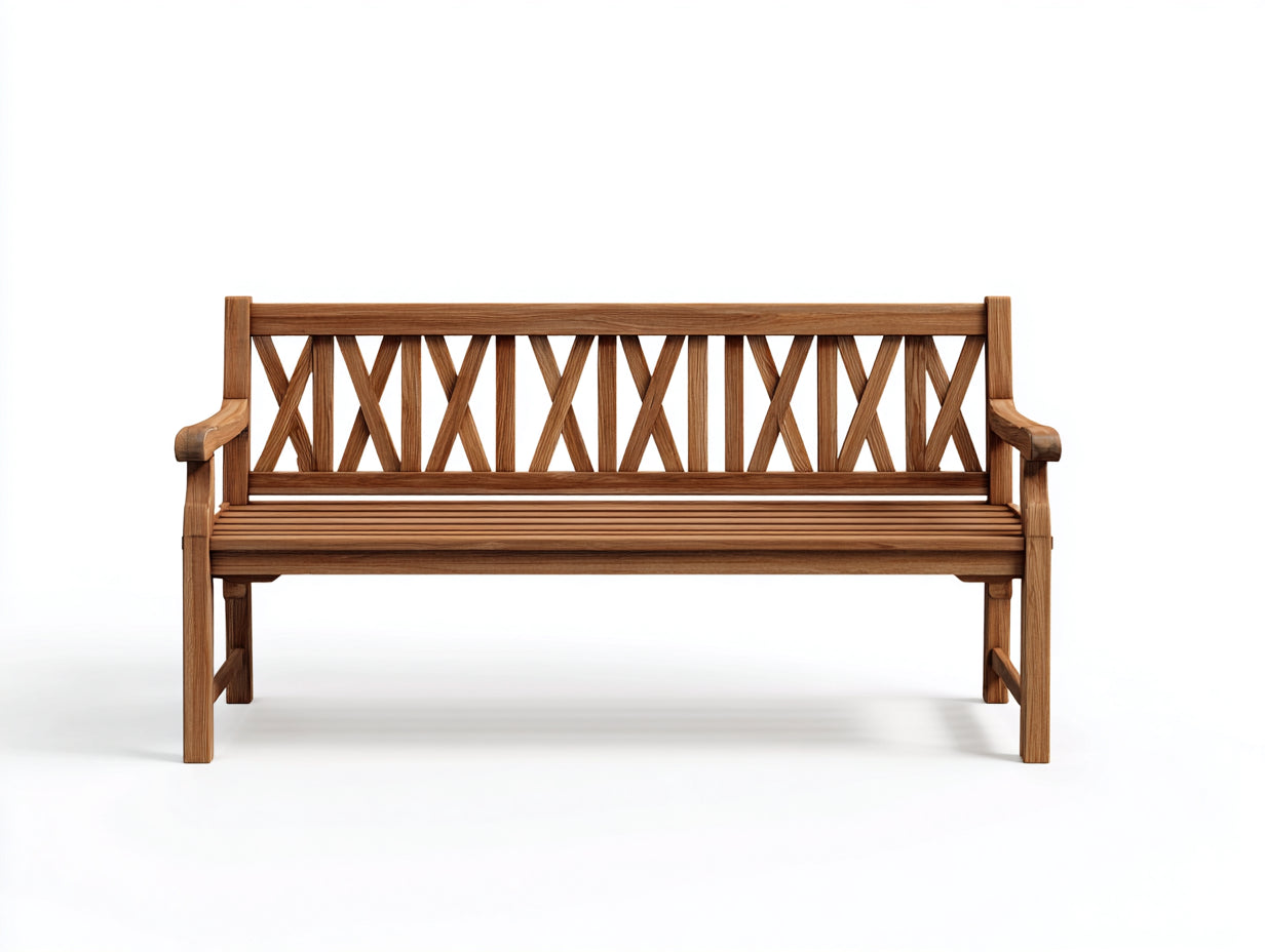 Gartenbank aus Holz 150 x 60 x 90 cm - Braun - 3-Sitzer mit Kreuzstreben im Landhausstil