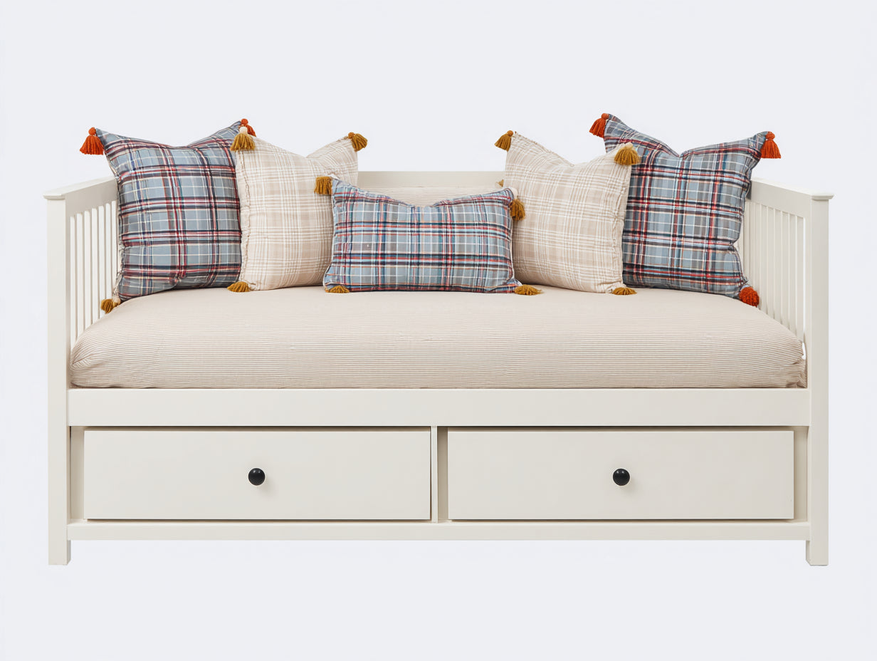 Schlafsofa aus Massivholz 200 x 100 x 95 cm für Gästezimmer und Wohnzimmer - Weiß - Landhausstil mit 2 Schubladen