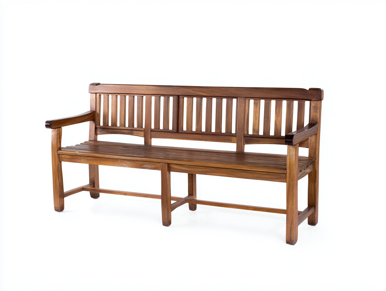 Gartenbank aus Massivholz 180 x 62 x 92 cm für Terrasse und Garten - Braun - Klassisches 3-Sitzer-Design