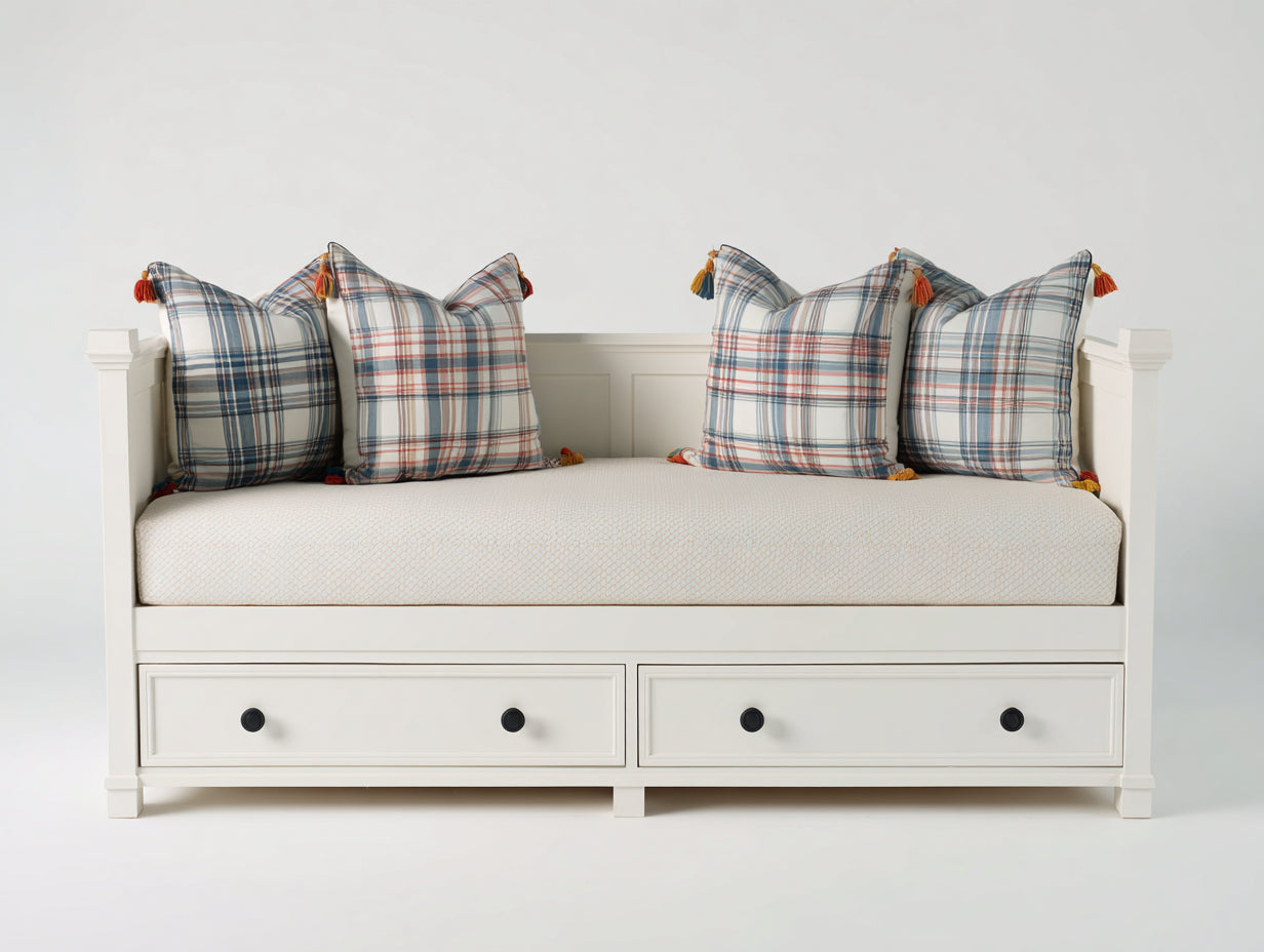 Schlafsofa aus Holzwerkstoff 205 x 95 x 90 cm - Weiß - mit 2 Schubladen im klassischen Landhausstil